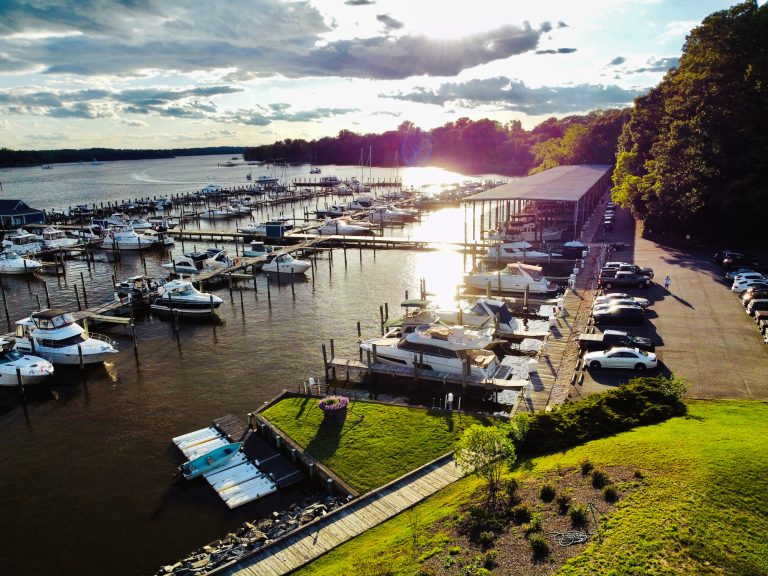 the view of the cove, beautiful waterfront with the marina full.